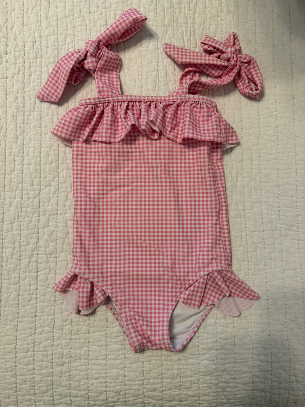 Girls' Pink Gingham Ruffle Strap One-Piece Swimsuit